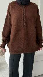 Furpa Düğmeli Kazak - Kahverengi - Görsel 7