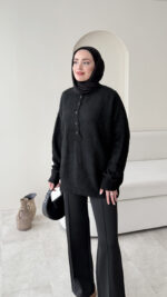 Furpa Düğmeli Kazak - Siyah - Görsel 4