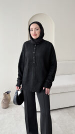 Furpa Düğmeli Kazak - Siyah - Görsel 5