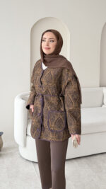 Etnik Düğmeli Ceket - Kahverengi - Görsel 4