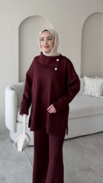 Kasi Şal Yaka Scuba Takım - Bordo - Görsel 5