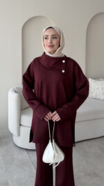 Kasi Şal Yaka Scuba Takım - Bordo - Görsel 6