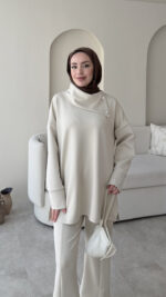 Kasi Şal Yaka Scuba Takım - Bej - Görsel 4