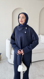 Kasi Şal Yaka Scuba Takım - Lacivert - Görsel 5