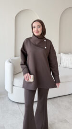 Kasi Şal Yaka Scuba Takım - Kahverengi - Görsel 5