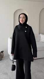 Kasi Şal Yaka Scuba Takım - Siyah - Görsel 3