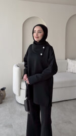 Kasi Şal Yaka Scuba Takım - Siyah - Görsel 4