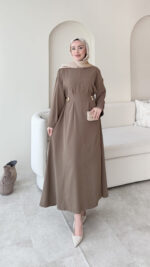 Meyla Gold Detaylı Elbise – Vizon