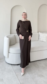 Sare Pileli Elbise - Koyu Kahve