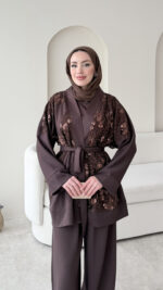 Pena İşlemeli Oyşo Takım - Kahverengi - Görsel 5