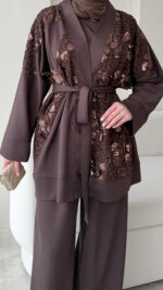 Pena İşlemeli Oyşo Takım - Kahverengi - Görsel 7