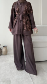 Pena İşlemeli Oyşo Takım - Kahverengi - Görsel 8