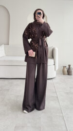 Pena İşlemeli Oyşo Takım - Kahverengi - Görsel 9