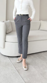 Visa Kemerli Pantalon - Gri