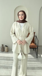 Perla Düğmeli Scuba Takım - Taş - Görsel 6