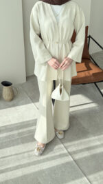 Perla Düğmeli Scuba Takım - Taş - Görsel 7