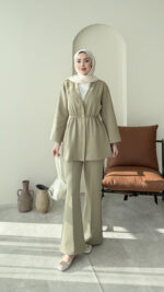 Perla Düğmeli Scuba Takım - Yeşil