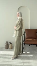 Perla Düğmeli Scuba Takım - Yeşil - Görsel 2