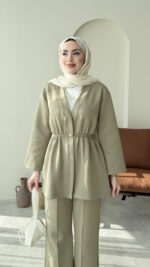 Perla Düğmeli Scuba Takım - Yeşil - Görsel 5