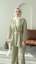 Perla Düğmeli Scuba Takım - Yeşil - Görsel 6