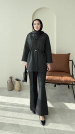 Perla Düğmeli Scuba Takım - Siyah - Görsel 4