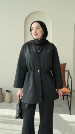 Perla Düğmeli Scuba Takım - Siyah - Görsel 7