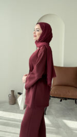 Perla Düğmeli Scuba Takım - Bordo - Görsel 4