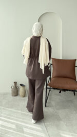 Perla Düğmeli Scuba Takım - Koyu Kahve - Görsel 3