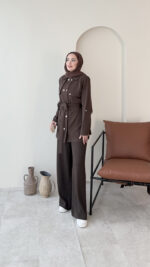 Luvi Düğmeli Oyşo Takım - Koyu Kahve - Görsel 2