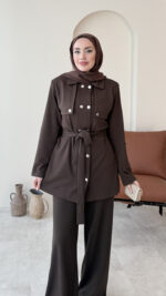 Luvi Düğmeli Oyşo Takım - Koyu Kahve - Görsel 5