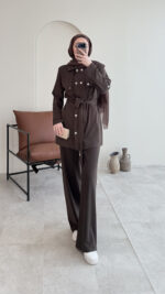 Luvi Düğmeli Oyşo Takım - Koyu Kahve - Görsel 8