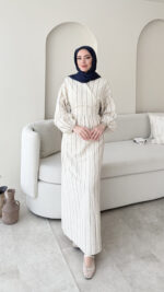 Keten Bağlamalı Elbise - Lacivert