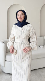 Keten Bağlamalı Elbise - Lacivert - Görsel 4