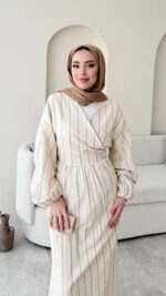 Keten Bağlamalı Elbise - Camel - Görsel 3