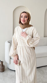 Keten Bağlamalı Elbise - Camel - Görsel 4