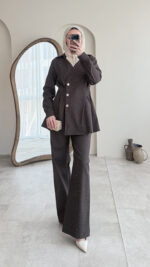 Bovo Taşlı Denim Takım - Kahverengi - Görsel 7