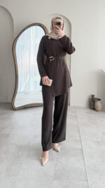 Tina Kemerli Takım - Kahverengi - Görsel 6