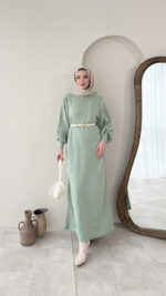 Triko Elbise - Mint Yeşili