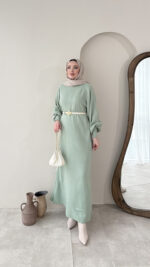 Triko Elbise - Mint Yeşili - Görsel 2