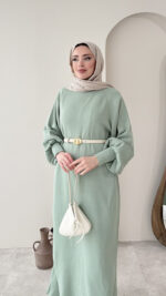 Triko Elbise - Mint Yeşili - Görsel 5