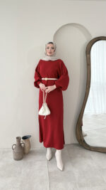 Triko Elbise - Bordo - Görsel 2