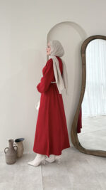 Triko Elbise - Bordo - Görsel 3