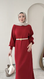 Triko Elbise - Bordo - Görsel 5