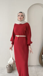 Triko Elbise - Bordo - Görsel 6