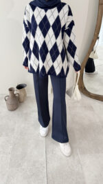 Baklava Desen Triko Kazak – Lacivert&Beyaz - Görsel 8