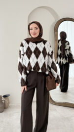 Baklava Desen Triko Kazak – Kahve&Beyaz