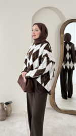 Baklava Desen Triko Kazak – Kahve&Beyaz - Görsel 2