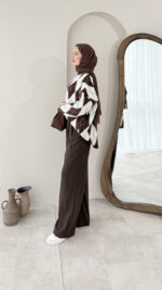 Baklava Desen Triko Kazak – Kahve&Beyaz - Görsel 5