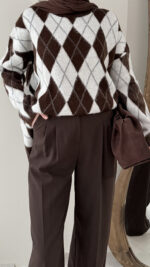 Baklava Desen Triko Kazak – Kahve&Beyaz - Görsel 6