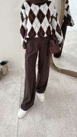 Baklava Desen Triko Kazak – Kahve&Beyaz - Görsel 7